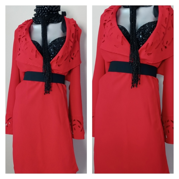 "RED HOT" Sophisticated Vintage Oversized Lag&Look Eyelet CutOut Open Kimono - Picture 9 of 12